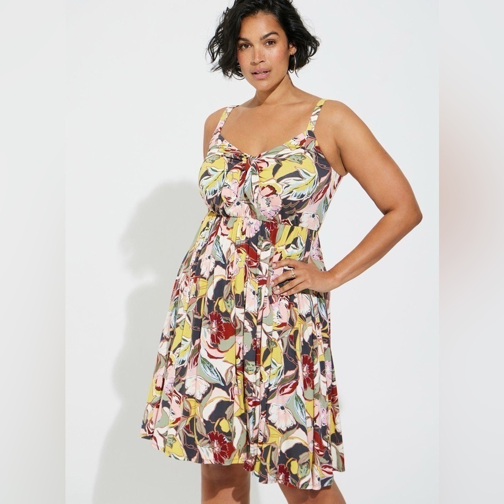 Torrid | Floral Super Soft Bow Front Skater Dress, Size 1 (1X | 14-16)